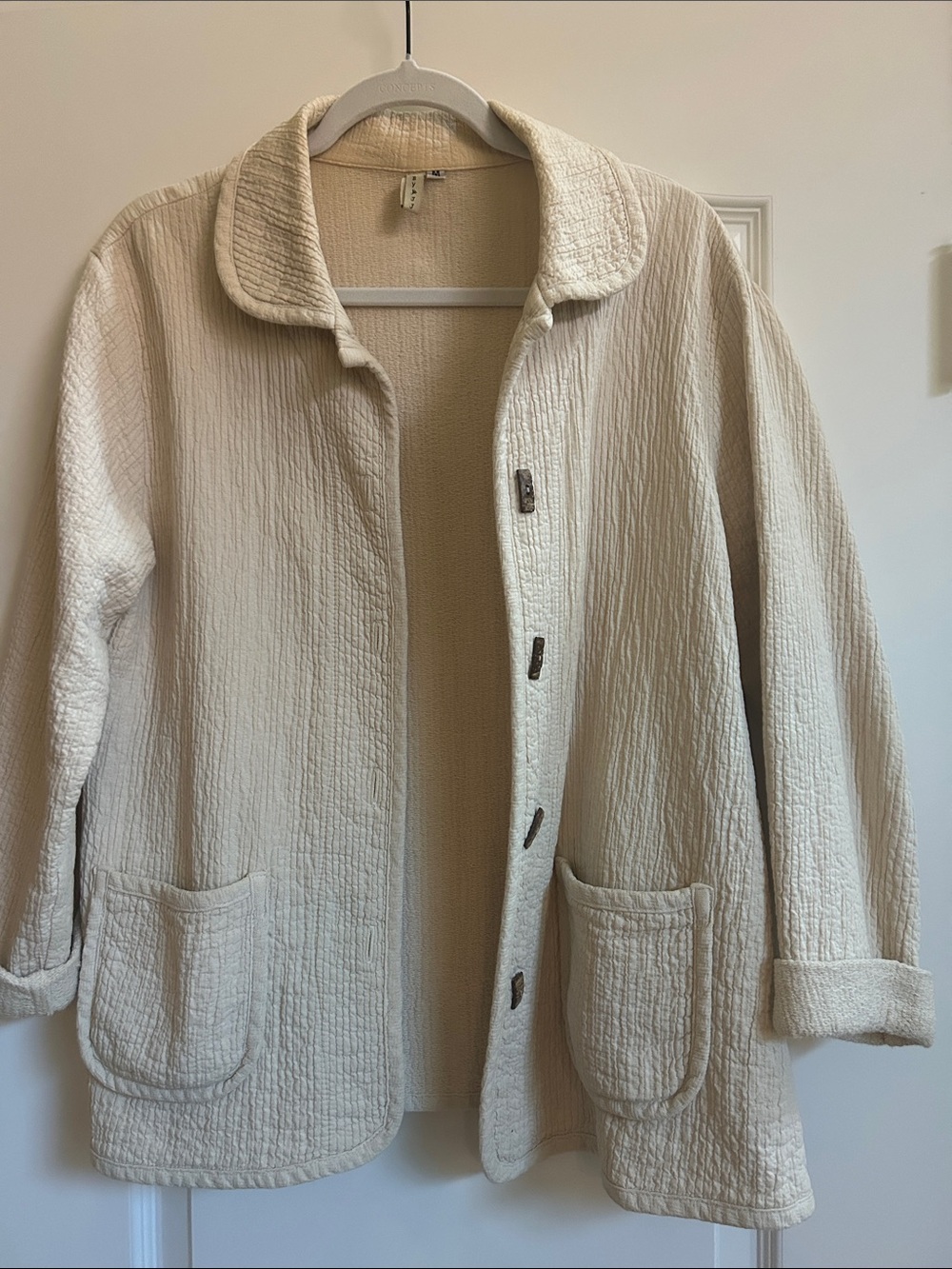 Women's Cream Quilted Button Jacket